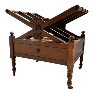 Antique Early 19th Century English Regency X-Form Canterbury Magazine Rack With Single Drawer