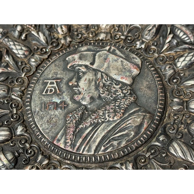 Victorian Antique Ornate Embossed Victorian Mixed Metal Portrait Tazza Footed Center Bowl For Sale - Image 3 of 4