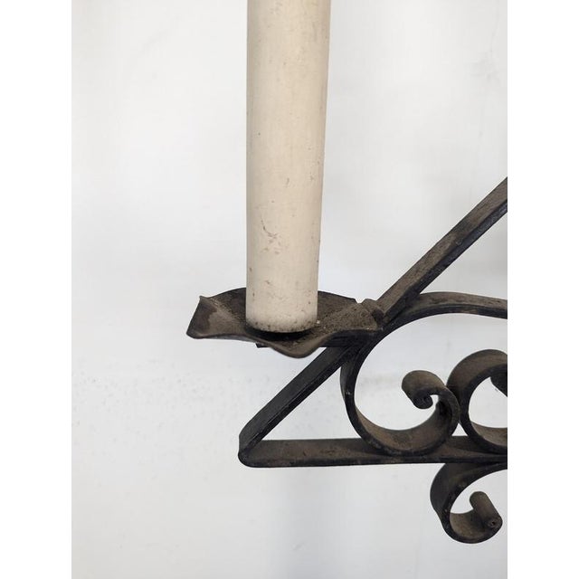 Large Wrought Iron Church Candelabra with Carved Wooden Crucifix For Sale - Image 4 of 10