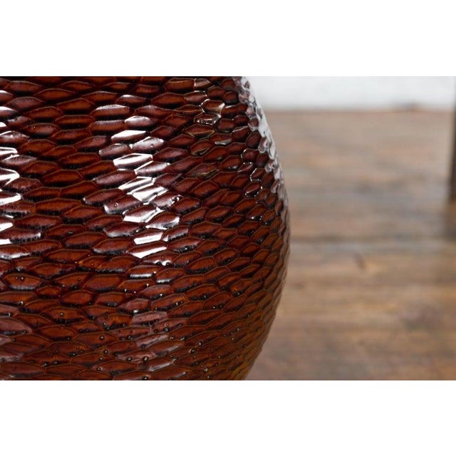 Prem Collection Handcrafted Burgundy Vase with Textured Honeycomb Style Motifs For Sale - Image 12 of 12
