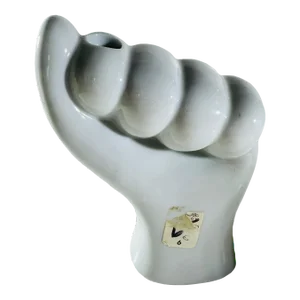Life-Size White Vintage Hand Fist Vase Mid-Century