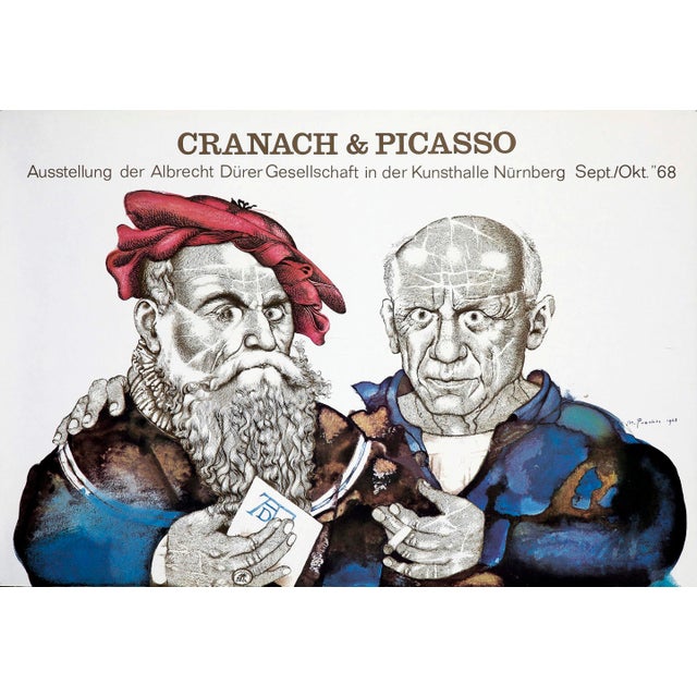 Vintage exhibition poster for Cranach and Picasso at the Durer Society in Nurnberg, 1968 by Michael Mathias Prechtl . 46.5...