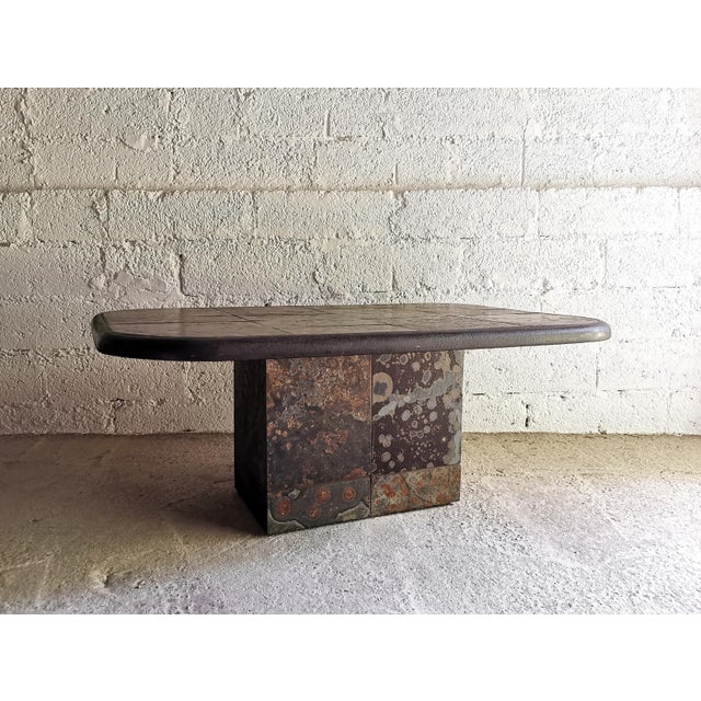 Brutalist Stone and Brass Coffee Table attributed to Paul Kingma, 1970s For Sale - Image 16 of 16