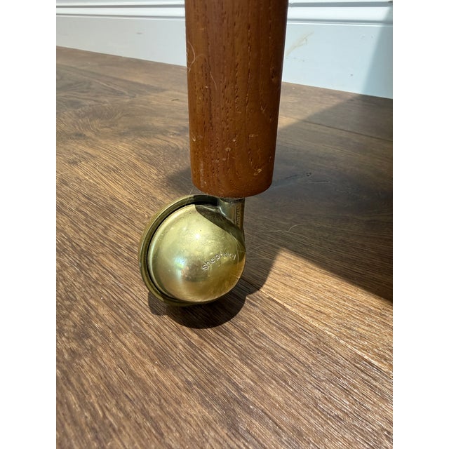 1960s Danish Modern Teak Expandable Serving Trolley on Brass Casters For Sale - Image 6 of 9
