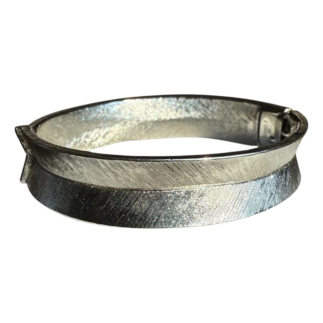 Mid 20th Century Monet Silvertone Textured Spring Clasp Cuff Bracelet ...
