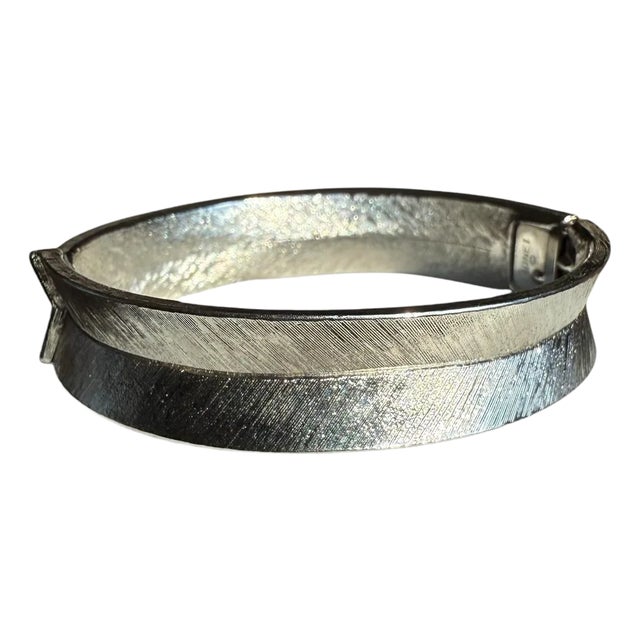 Mid 20th Century Monet Silvertone Textured Spring Clasp Cuff Bracelet For Sale