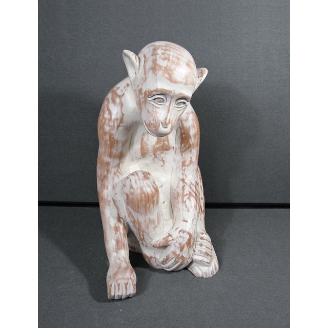 Sarreid Ltd. Spanish Carved Wood Sitting Monkey Sculpture Circa 1970s For Sale In Austin - Image 6 of 18
