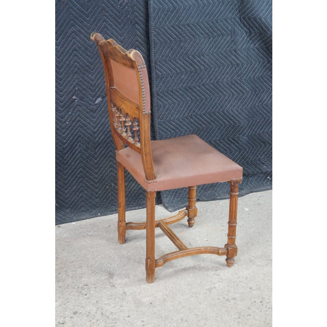 Antique French Henry II Gothic Revival Oak Nailhead Dining Side Desk Chair For Sale - Image 11 of 12