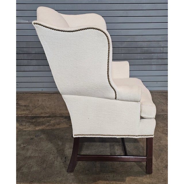 Chippendale Late 20th Century Hancock & Moore Mahogany Chippendale Style Wing Chair High End Designer Fabric For Sale - Image 3 of 7
