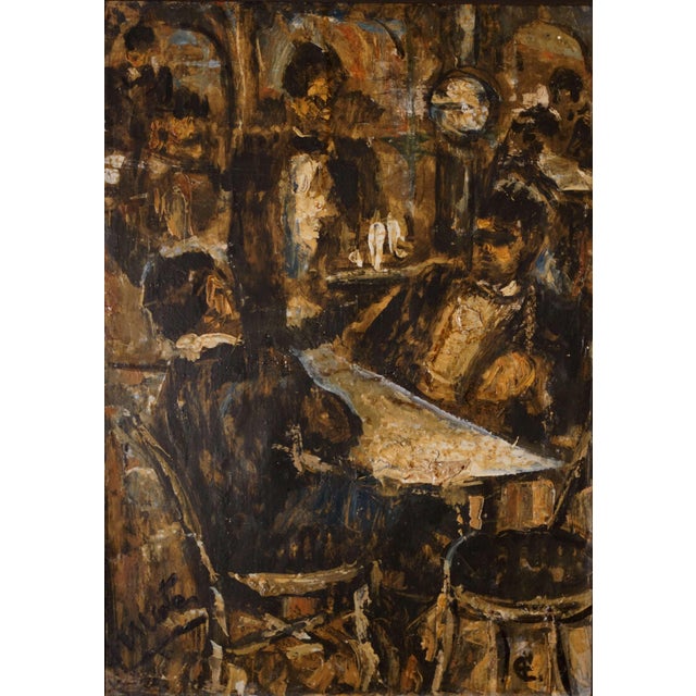Antoinio Fuentes / Picasso of Tangier, At the Café, 20th Century, Oil on Cardboard For Sale - Image 12 of 12