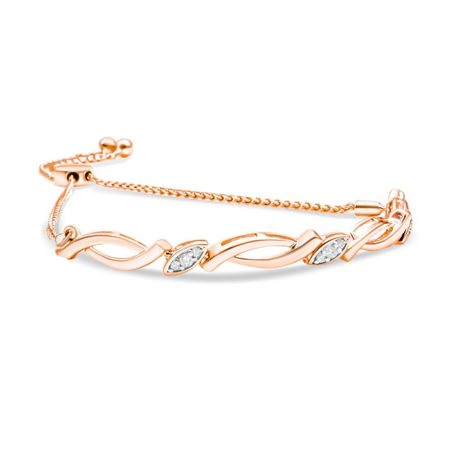 Discover the enchanting elegance of rose gold, gracefully plated over .925 sterling silver in this mesmerizing bracelet,...