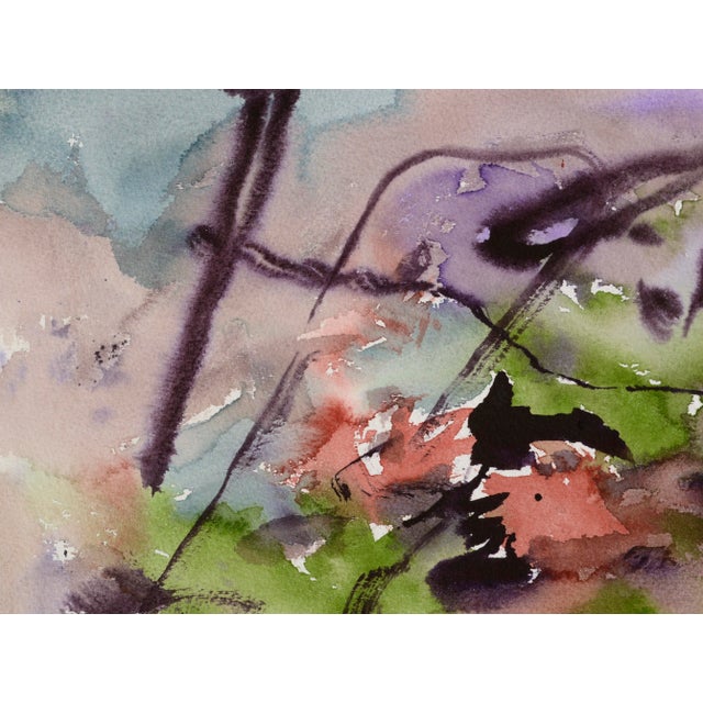 Abstract watercolor composition with soft purple and green tones, accented with red by Les Anderson (American, 1928-2009)....
