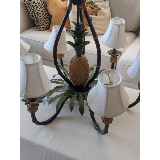 Vintage British Colonial Pineapple & Faux Bamboo Chandelier — Artist-Repainted by Anne Yates Burst, Indies Landing, Winter Park Fl For Sale - Image 16 of 16