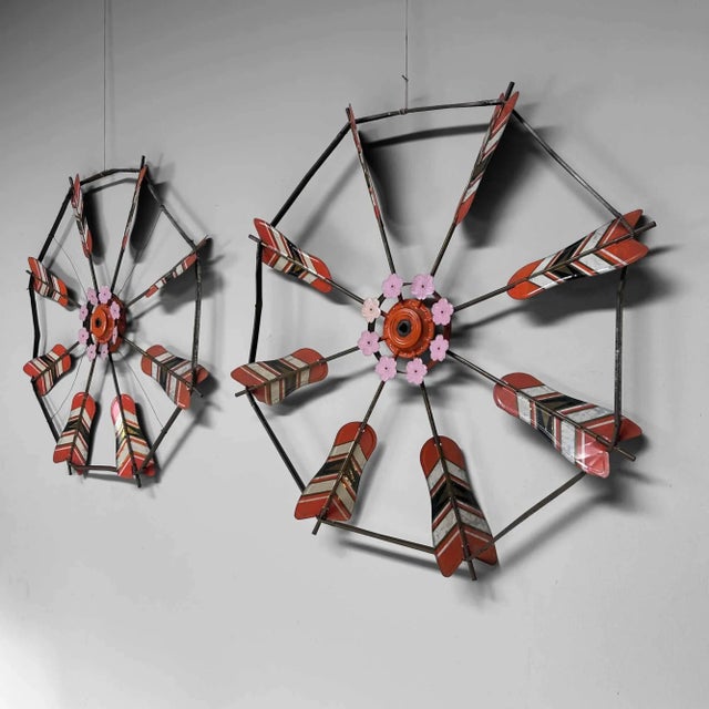 Metal Vintage Spinning Wheels Koinobori Matsuri Wall Decoration, Japan, 1950s, Set of 2 For Sale - Image 7 of 18