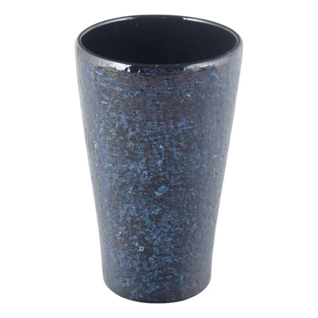 Vintage Cylindrical Stoneware Vase with Dark Blue Glaze by Ingrid Atterberg and Upsala-Ekeby, 1960s For Sale