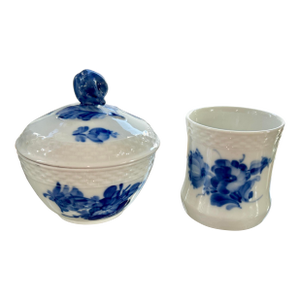 Vintage Royal Copenhagen Braided Blue Flower Sugar Bowl & Cup