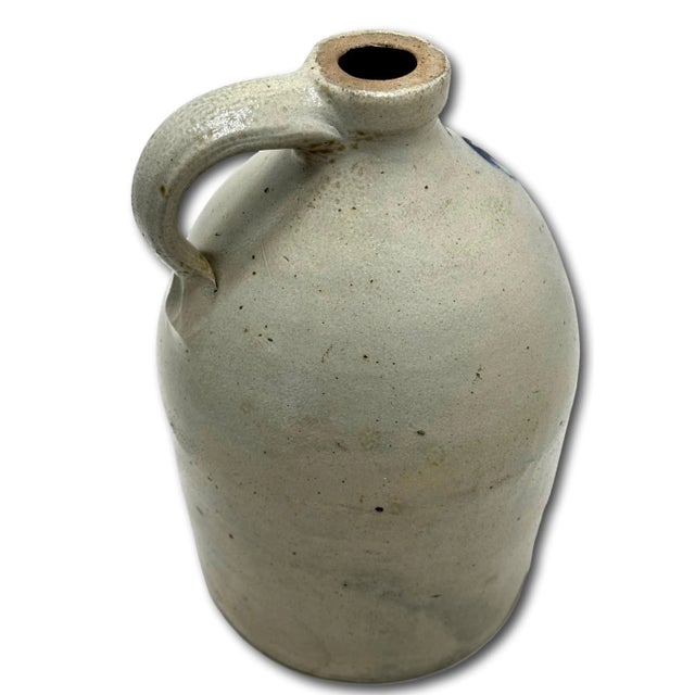 Very Nice Blue Color Hand Decorated Antique American 2 Gallon Size Stoneware Jug - Circa 1870s For Sale - Image 13 of 18