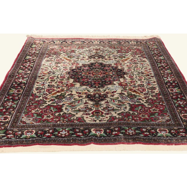 Baroque Vintage Persian Qum Rug, 03'07 X 04'10 For Sale - Image 3 of 10