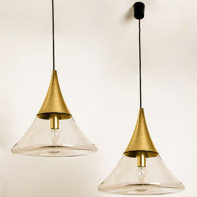 Cone Shape Brass & Clear Glass Pendant Light from Limburg For Sale - Image 6 of 14
