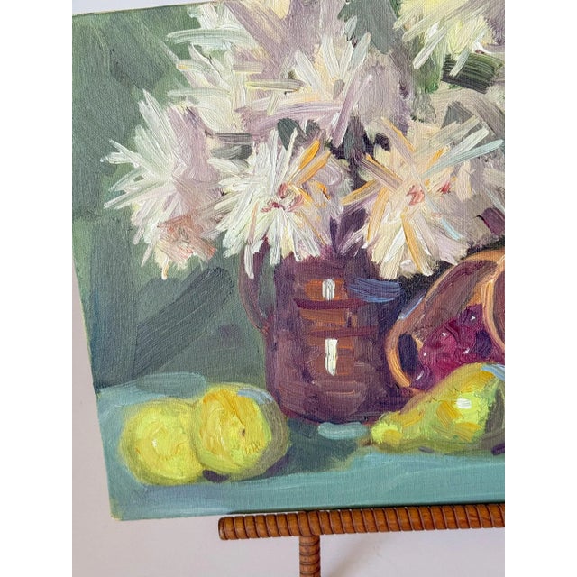Late 20th Century Original Dahlias and Pears Still Life, Oil Painting on Canvas For Sale - Image 5 of 5