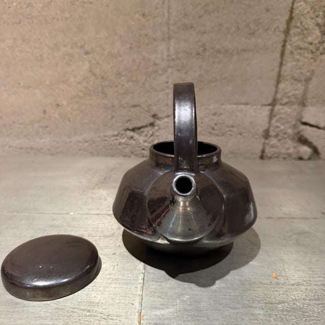 Ceramic Metallic Dark Brown Glazed Ceramic Teapot Pottery Mid-Century Modern For Sale - Image 7 of 12