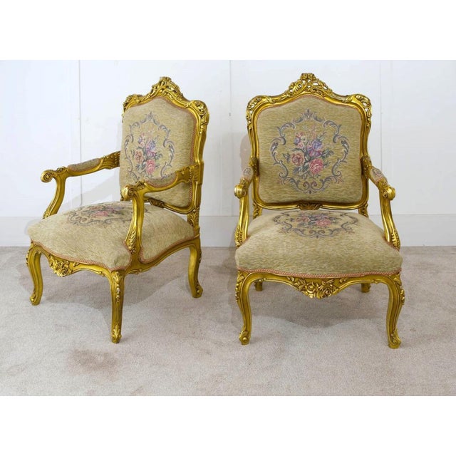 Set of Antique French Gilt Chairs, 1890s For Sale - Image 6 of 8