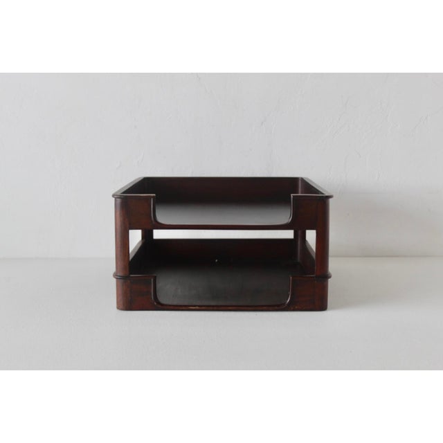 Wood Selamat Designs San Francisco Vintage Mid-Century Modern Dark Wood Desk Organizer Paper Tray For Sale - Image 7 of 14
