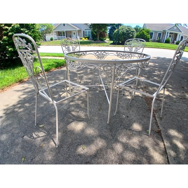 Cream Vintage Wrought Iron 5 Piece Patio Set For Sale - Image 8 of 13