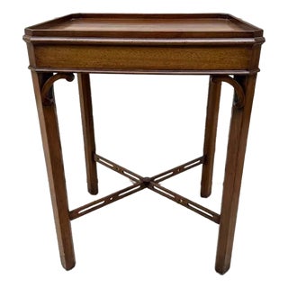 Vintage Georgian Revival Style Stretcher Legs Side Table For Sale