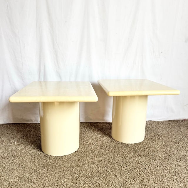 1980s 1980s Postmodern Faux Marble Top Side Tables - A Pair For Sale - Image 5 of 8