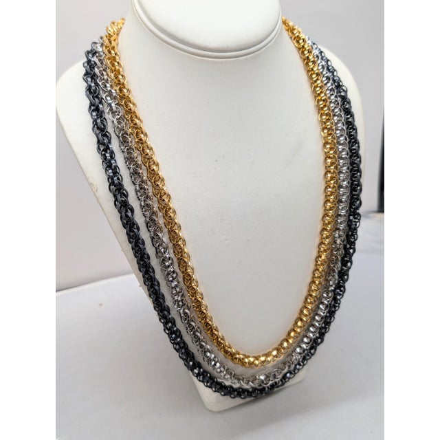 1960s Vintage Signed Napier Book Piece Long Tri-Tone 3 Chain Necklace, 1967 For Sale - Image 5 of 6