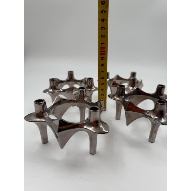 Mid-Century Modern Brutalist Chrome Taper Candleholders by Nagel Stoff for BMF, 1950s, Set of 4 For Sale - Image 14 of 18