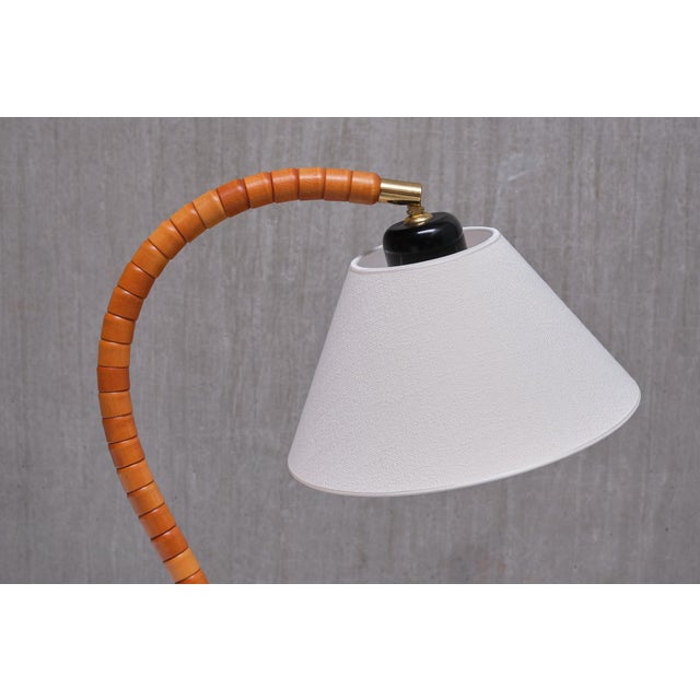 Modern Swedish Markslöjd Table Lamp in Beech, Brass & Linen, Sweden, 1960s For Sale - Image 10 of 15