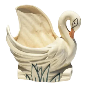 Mid Century Modern White Ceramic Swan Planter by McCoy
