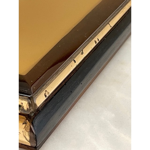 Crystal box attributed to Luigi Brusotti based on its shape, style, and engraving. The box is made of peach-colored...