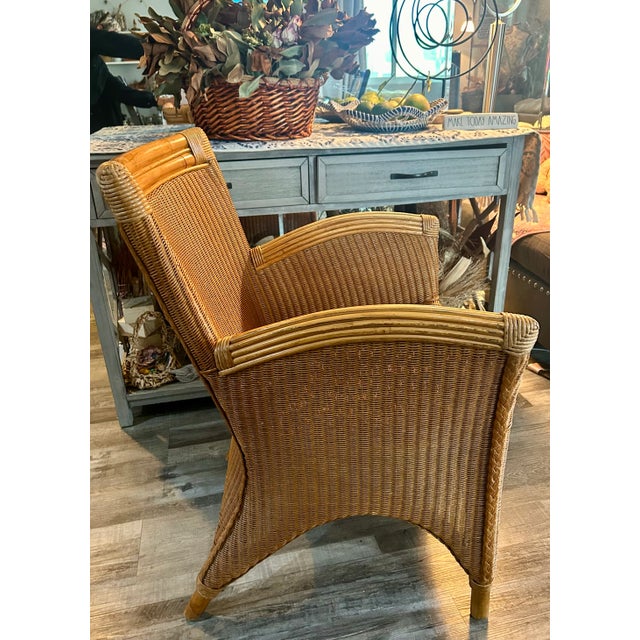 1980s Vintage Palecek Wicker Rattan Bamboo Chair Coastal Mid Century Modern Boho Chic For Sale - Image 5 of 11