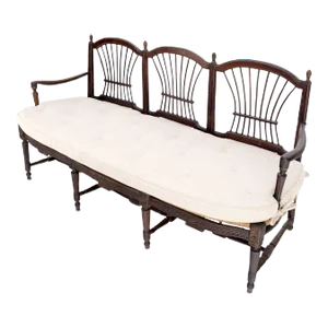 Antique Tripple Rush Seat Solid Linen Upholstery Cushion Bench Sattee Sofa