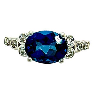 Natural Topaz Diamond Ring 6.5 14k W Gold 2.63 TCW Certified For Sale