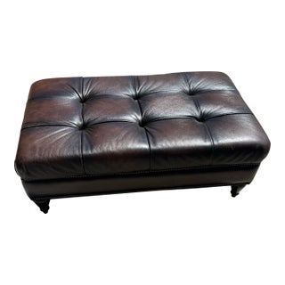 1990s Bernhardt Chesterfield Style Tufted Brown Leather Ottoman For Sale
