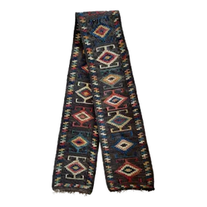 Antique Central Asian Natural Dyed Wool Geometric Tent Band Runner