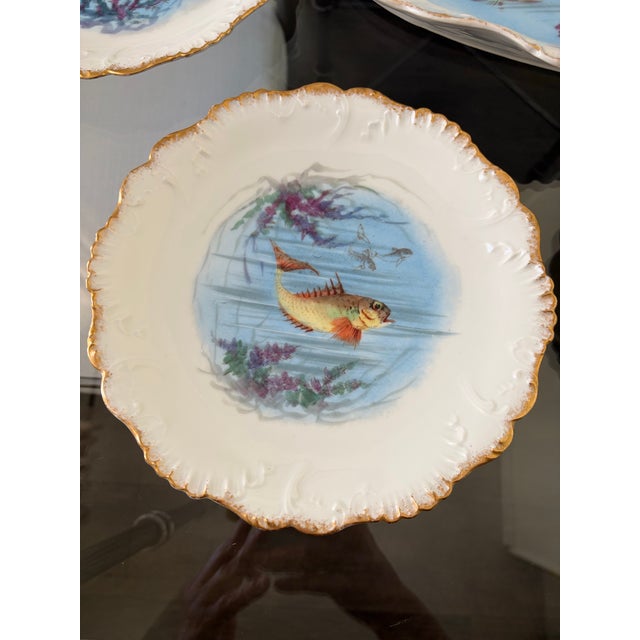 Beautiful Antique Limoges France Fish Platter & 8 Matching Plates