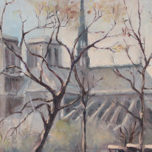 Andre Michel (French, B.1945) "Notre-Dame de Paris Cathedral", oil on masonite, signed lower right. Image size without...