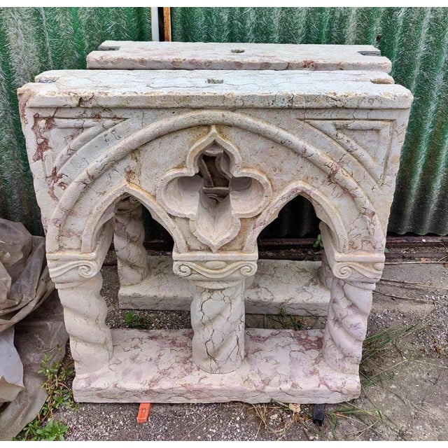 Baroque Spectacular Marble Mullioned Windows or Table Bases - H 76 Cm, Venice, Set of 2 For Sale - Image 3 of 9