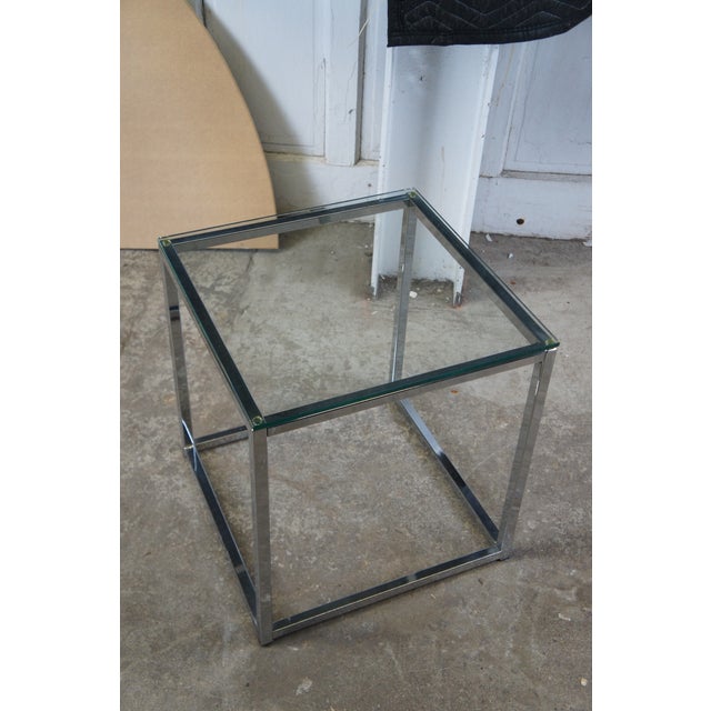 Chrome Small Modernist Chrome and Glass Cube Modern Side End Table For Sale - Image 8 of 10
