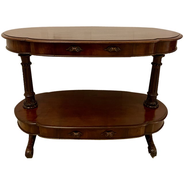 Large Antique Mahogany Oval Shaped Freestanding Serving/Console Table, 1860 For Sale