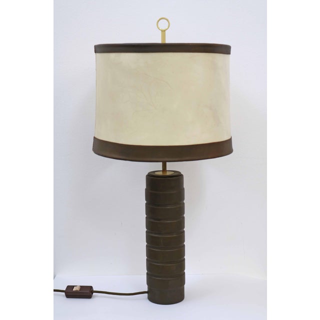 Table Lamp in Leather Parchment and Brass by Charlotte Waver, 1970s For Sale - Image 13 of 13