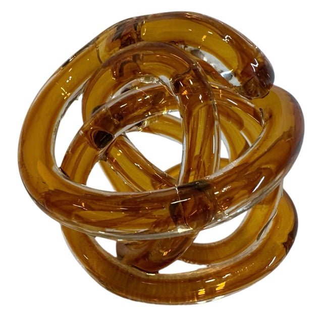 Vintage Amber Infinity Knot Glass Sculpture For Sale - Image 4 of 8