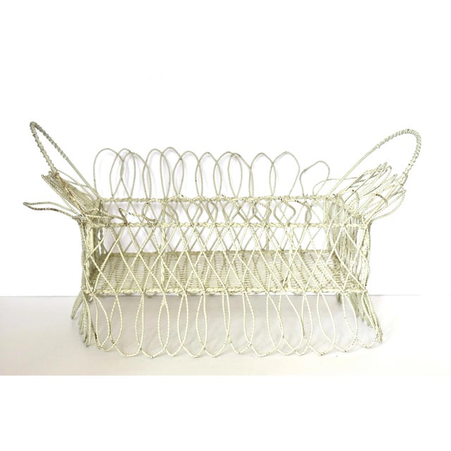 Antique 19th-Century Victorian White Twisted Metal Wire Planter Basket For Sale - Image 9 of 10