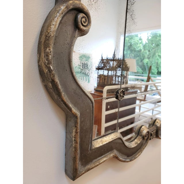 Art Deco Modern Art Deco Style Silver Gilt Mirror With Rosettes and Antiqued Glass For Sale - Image 3 of 13