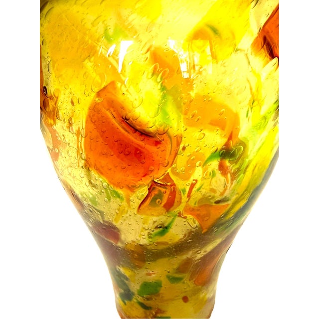 Mid 20th Century Tall Yellow Hand-Blown Glass Bottle in Murano Style For Sale - Image 9 of 17